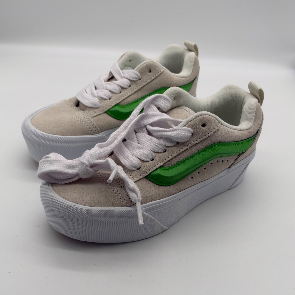 Vans Knu Stack Platform Sneakers Suede Oatmeal Green Mens 3.5 Womens 5 NWOT